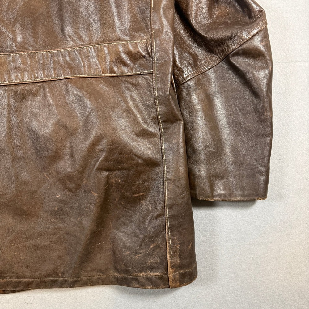 Vintage 70's Towncraft Leather Jacket Safari Coat Size 38 Brown Front Pockets - Picture 5 of 15
